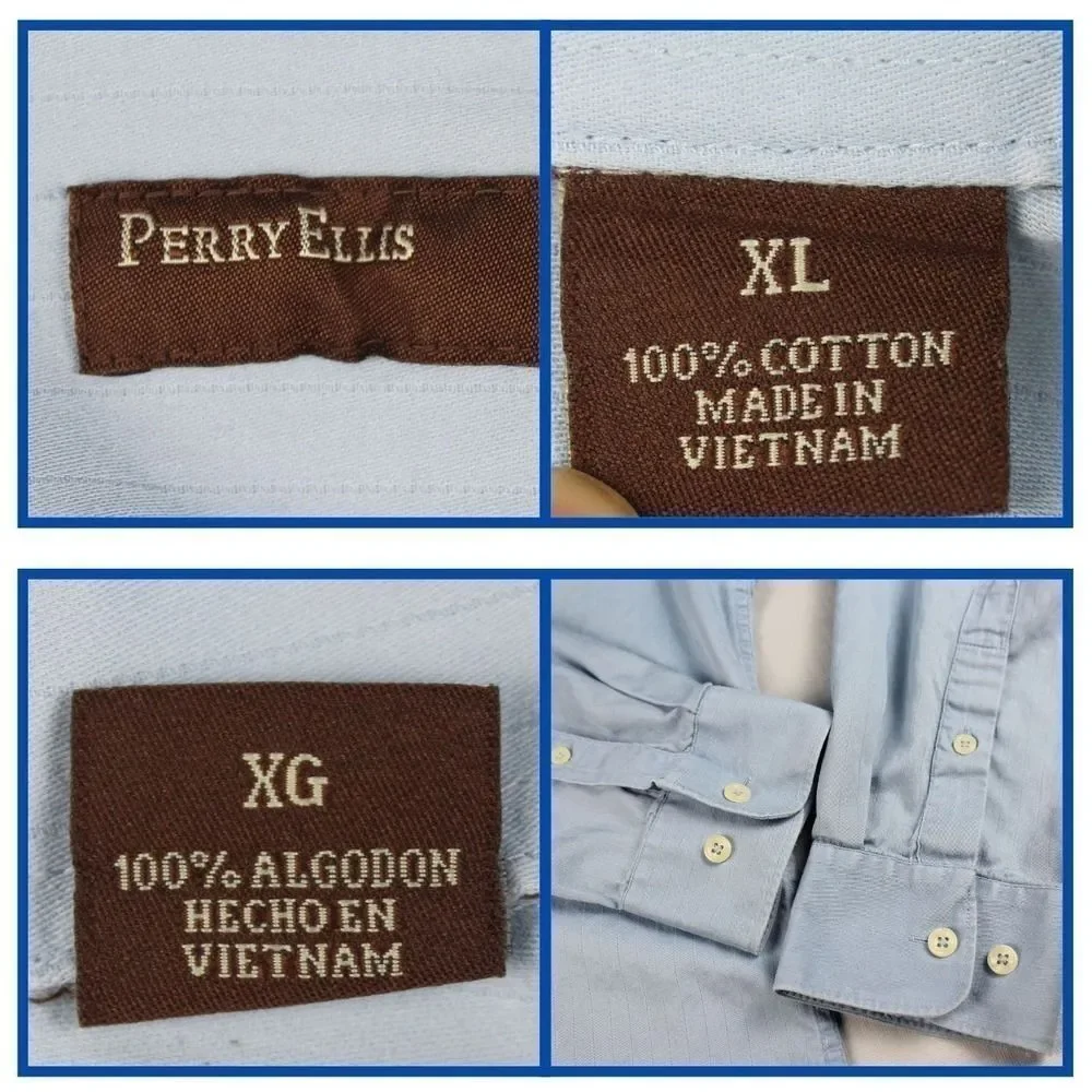 Perry Ellis Men's Long‎ Sleeve Collared Button Front Shirt, Light Blue, Size XL